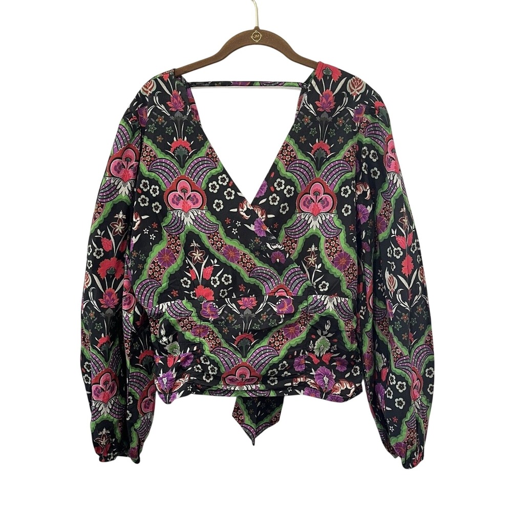 Anthropologie Conditions Apply Top Women's XL Tropical V Neck Wrap Floral Blouse